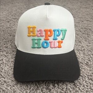 White and Black 'Happy Hour' Embroidered Cap
